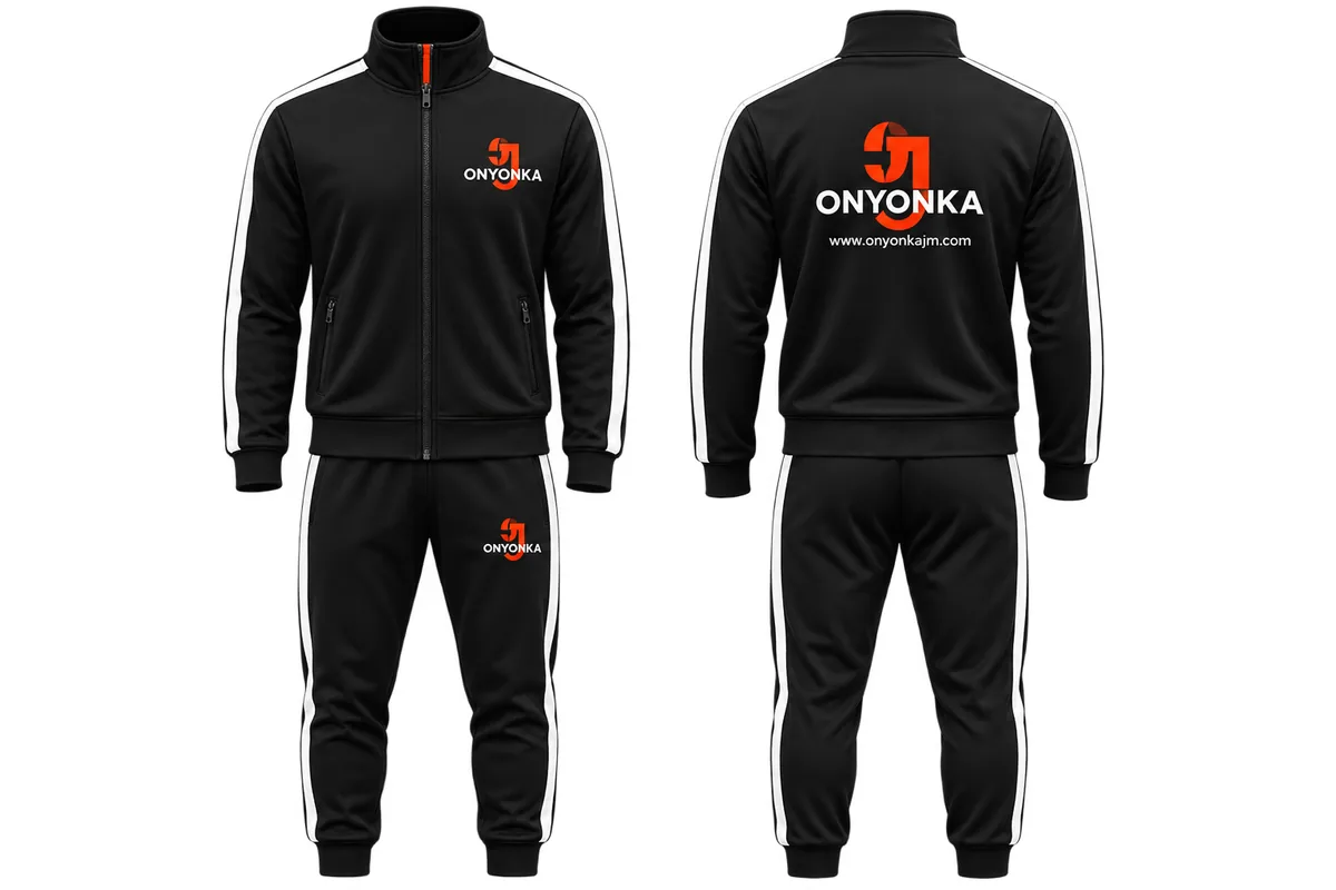 ONYONKA branded black tracksuit with the ONYONKA logo and onyonkajm.com
